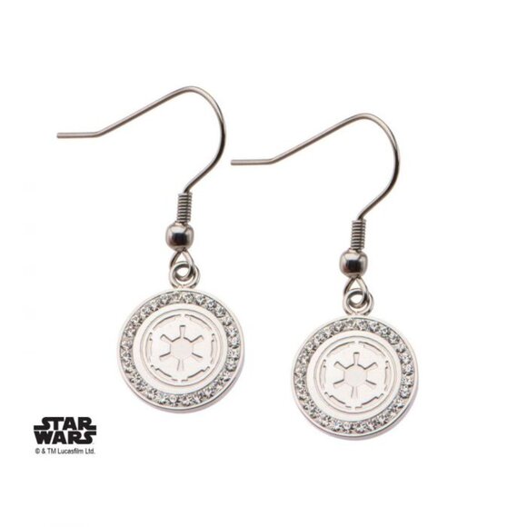 Star Wars™ Galactic Empire Symbol w/CZ Hook Dangle Earrings Stainless Steel - Picture 1 of 4